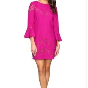 💜Adelyn Rae Satin Fuchsia / Magenta Bell Sleeve Dress - Women's Size S🩷